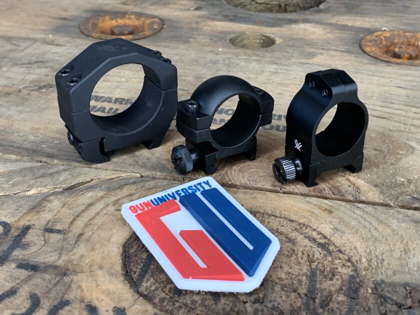 Different types and sizes of scope rings