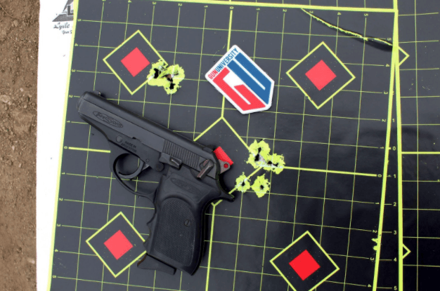 Bersa Firestorm on a paper shooting target