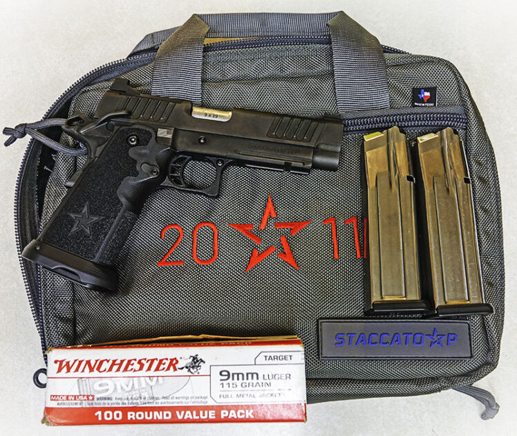 Staccato P 2011 and 115gr Winchester 9mm Luger. 