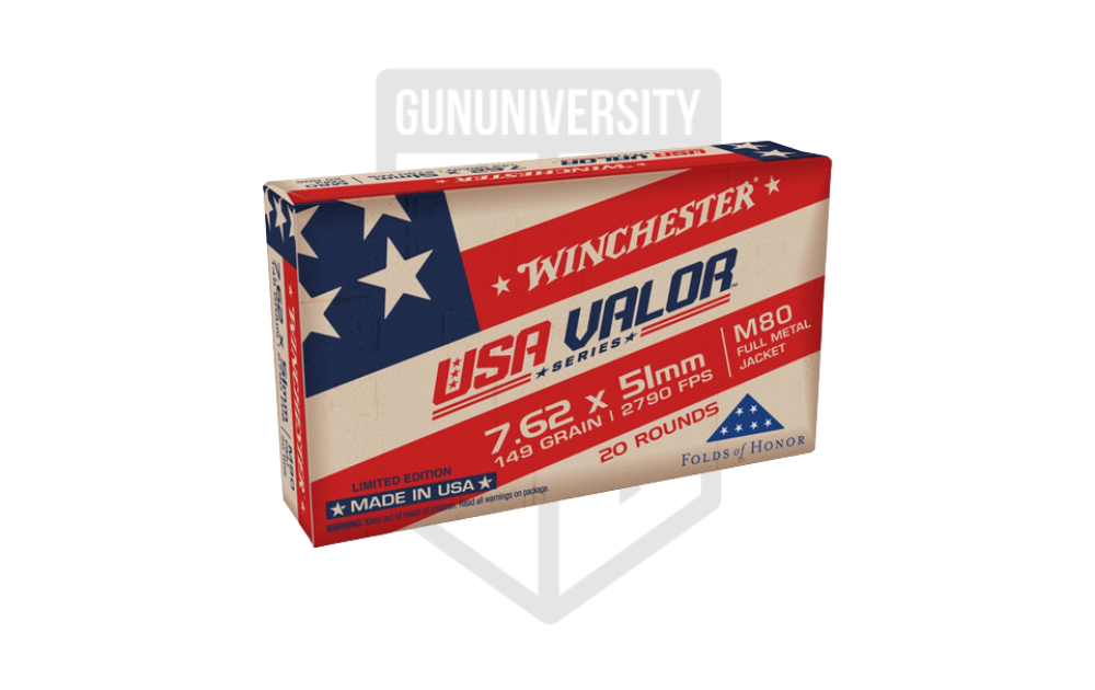 Winchester USA Valor 7.62x51mm NATO 149 Gr M80 FMJ Ammo